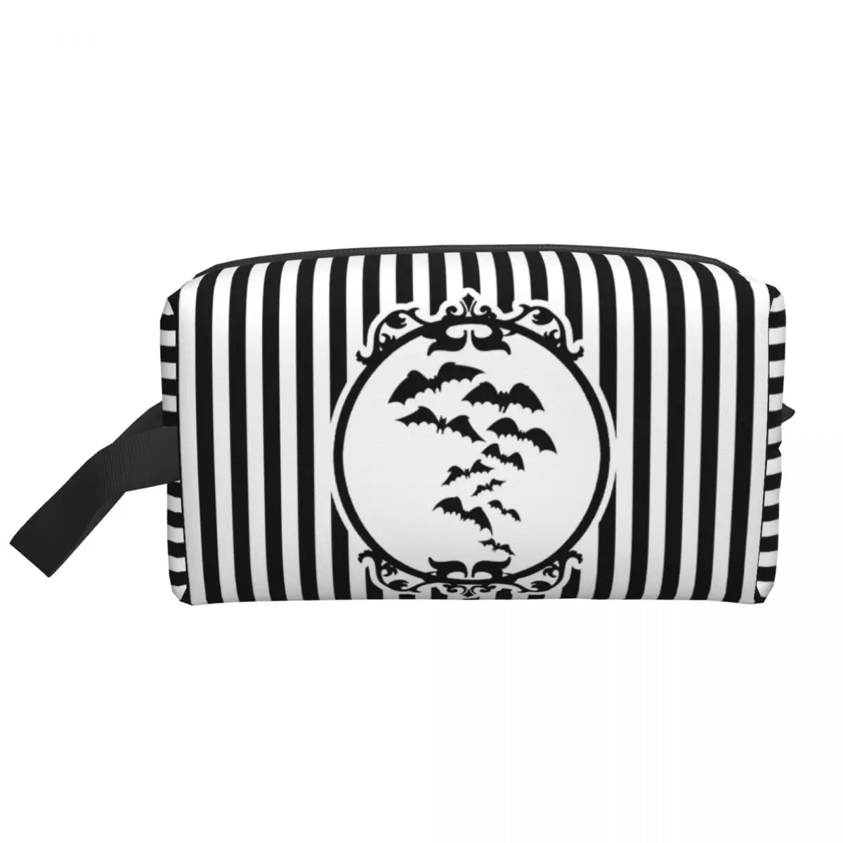 Stripes And Bats Cosmetic Bag Women Cute Big Capacity Goth Occult Witch Halloween Makeup Case Beauty Storage Toiletry Bags