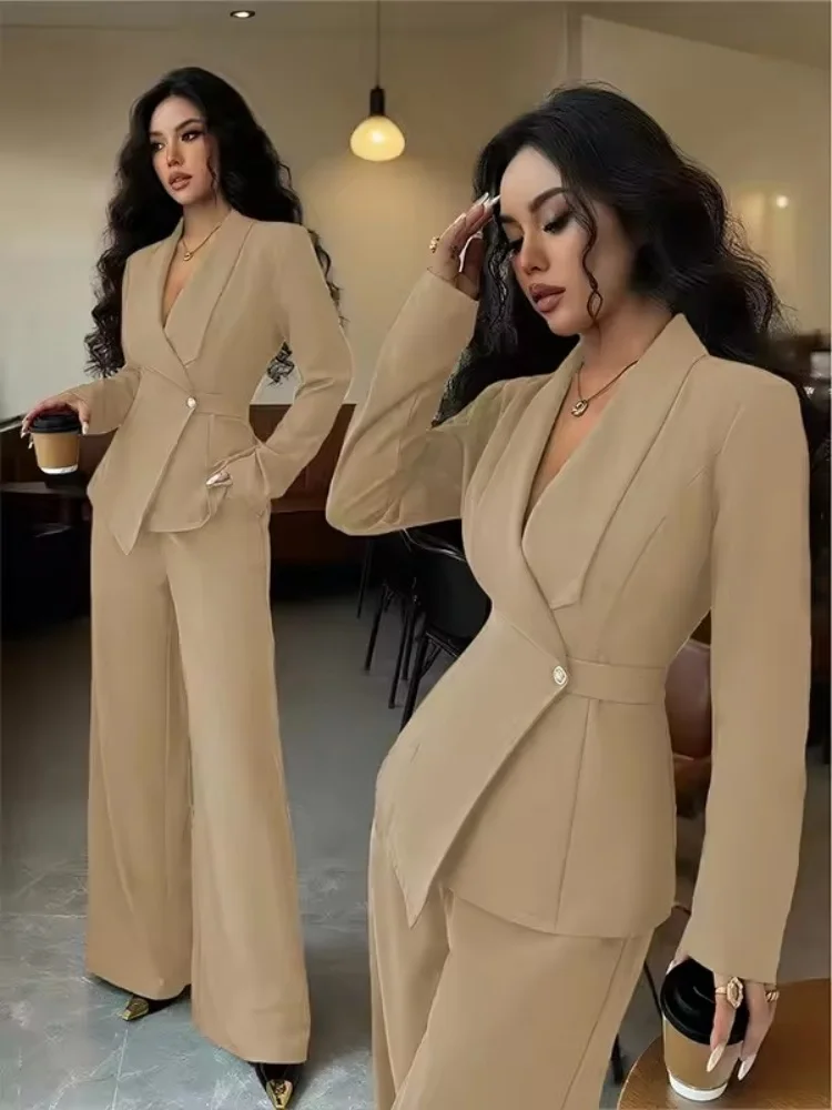 2026 Spring Autumn American Women's Suit Temperament Office Work Wear Long-sleeved Blazer Straight Pants Two-piece Set