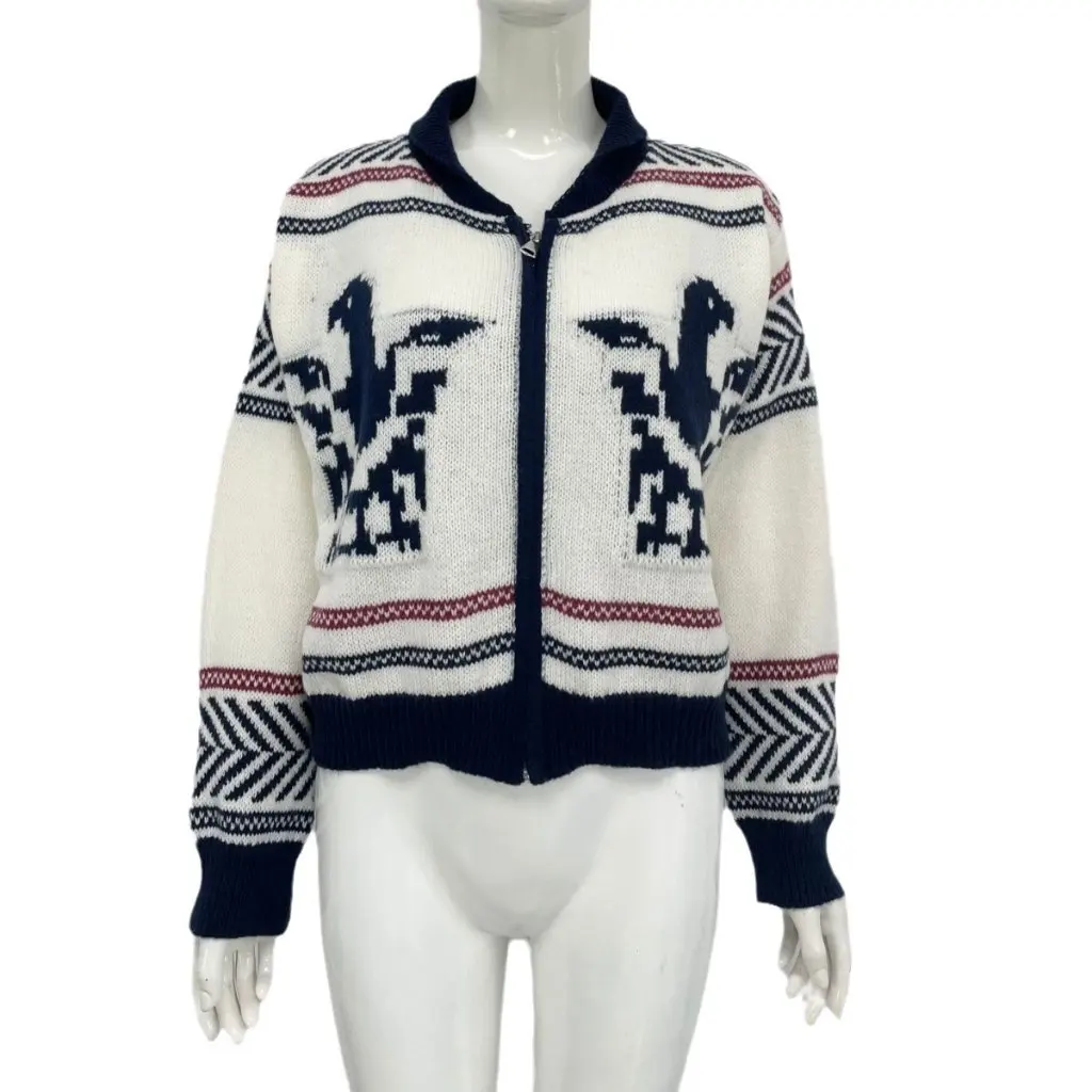 

Women's Autumn Winter Short Knitted Cardigan Sweater with Zipper Jacquard European American Style Jacket