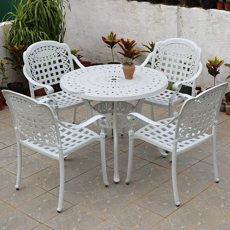 European Villa Balcony Table Chairs Set White Table Outdoor Furniture Set Patio Chair Waterproof Garden Furniture c