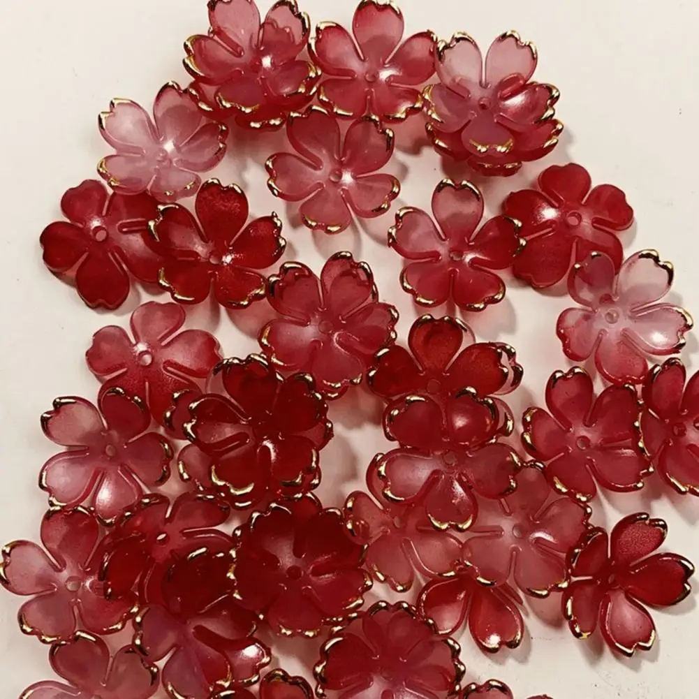 Acrylic Flower Beads Kit 50pcs Acrylic Cherry Blossom Beads Golden-plated Flower Spacer Charms Diy Handmade Necklaces Bracelets