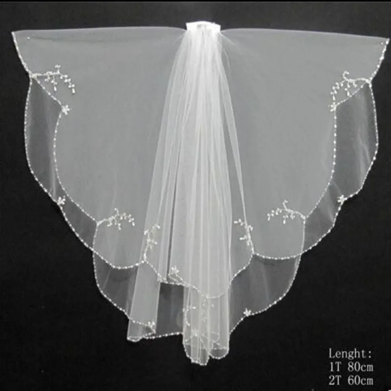 Bridal  Veils 2 Layers Handmade Crystals Beaded Edge with Comb Wedding Accessories 2024