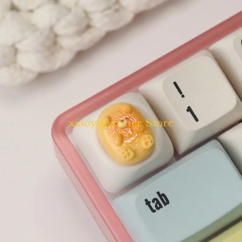 

P9JB 3D Cartoon Bear Resin Keycaps For Mechanical Keyboards Soft Pink Yellow Color Optional Enhances Typing Design