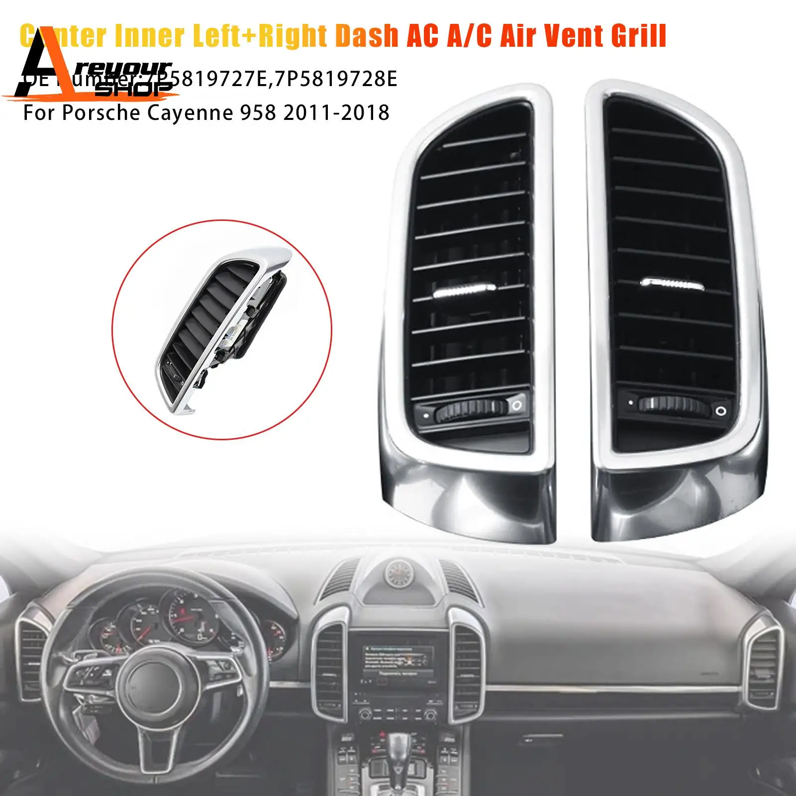 

Center Left/Right Dash A/C Air Vent for Porsche Cayenne 958 2011 2012 2013 2014 2015 2016 2017 2018