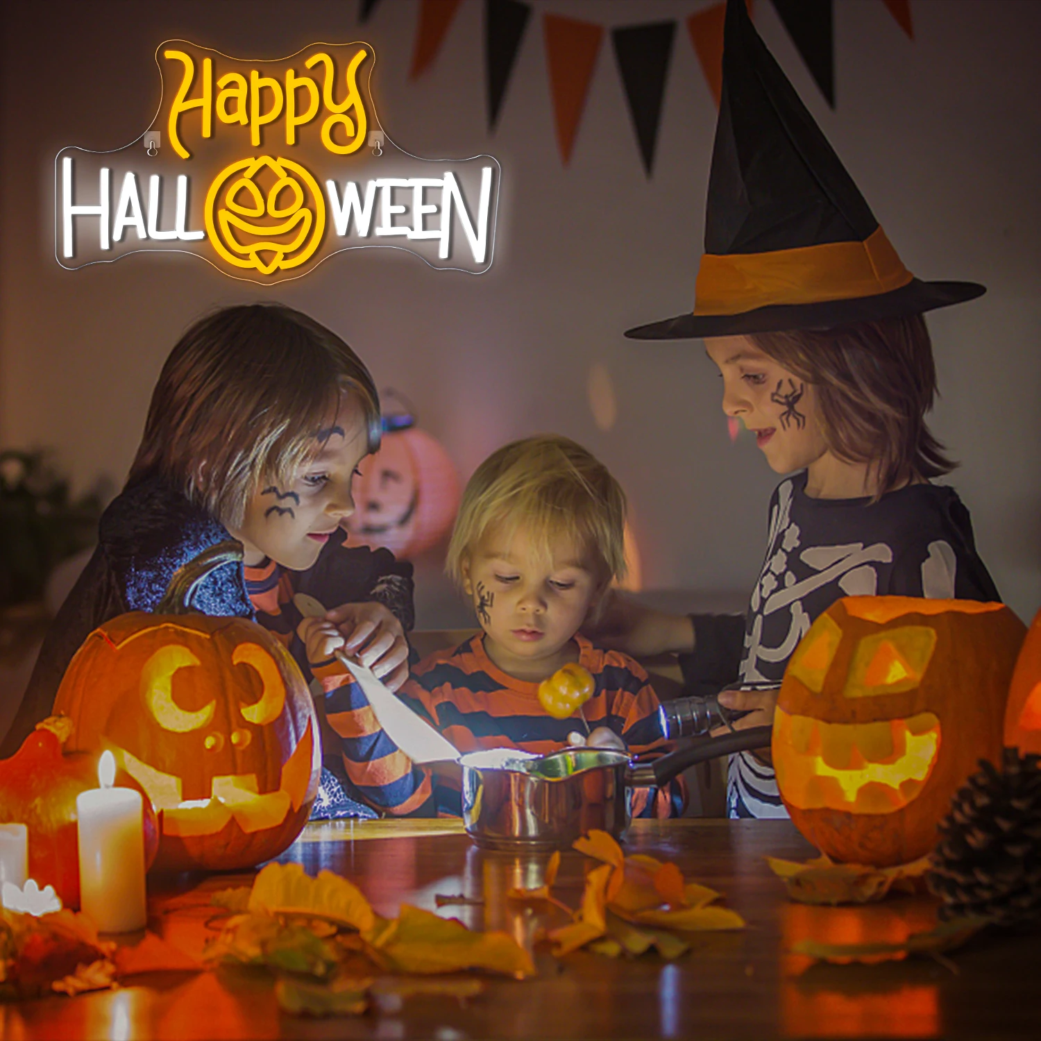 Imagem -06 - Happy Halloween Pumpkin Neon Led Sign Room Decor Halloween Pumpkin Wall Decor para a Festa Casa Bar Lâmpada do Clube Sinais Reguláveis Usb