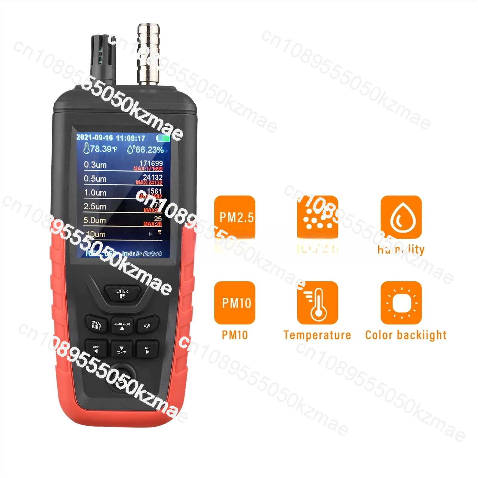 

Dust Particle Counter TC-8200 | PM2.5/PM10 Detector & Dust Concentration Tester - With Temperature Humidity Meter For 100-Clas