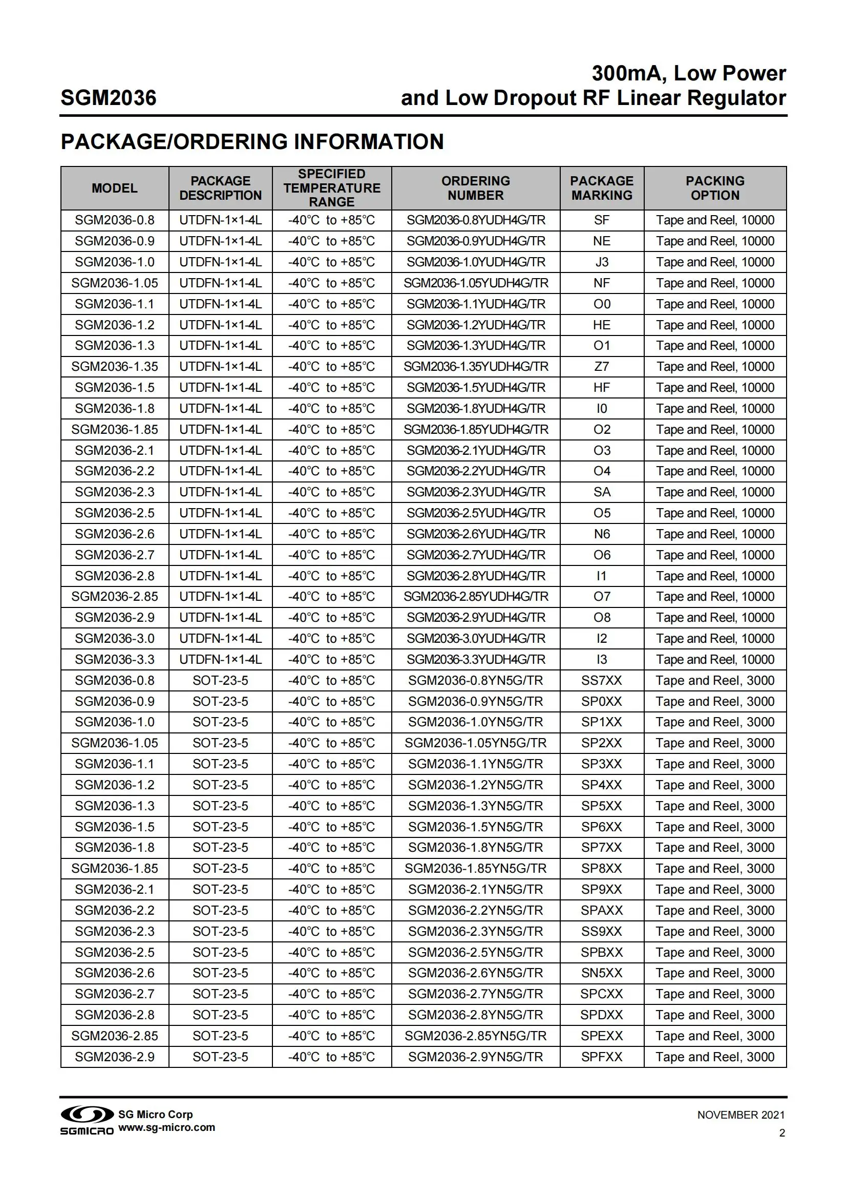 Imagem -02 - Lot Sgm20361.2yn5g tr Sot235 1.2v 300ma Baixa Potência e Baixa Saída rf Regulador Linear ic 50 Pcs