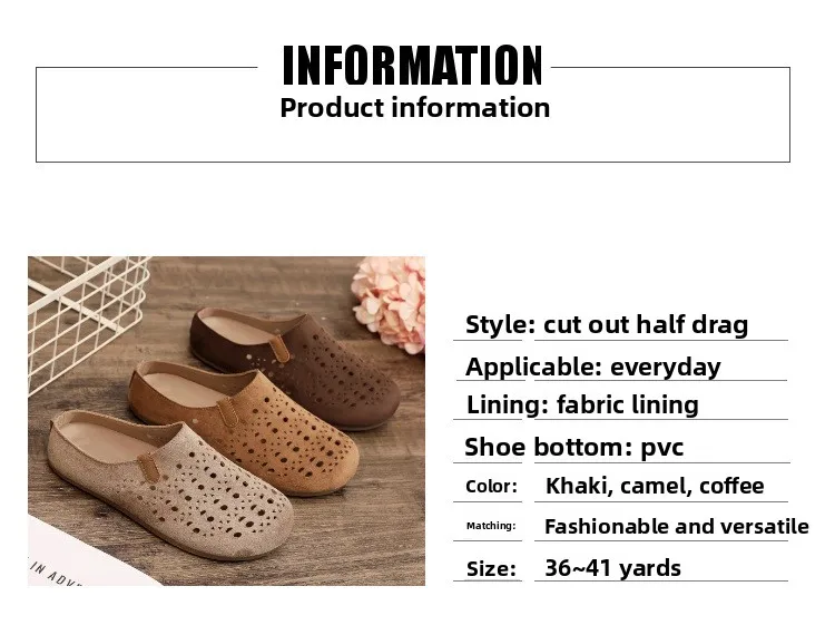 Damen-Mules mit Aussparungen, Clogs, Sommer, atmungsaktiv, geschlossene Zehenpartie, flache, rückenfreie Slipper, Wildleder, Slip-On, lässige Outdoor-Schuhe – Detail 5
