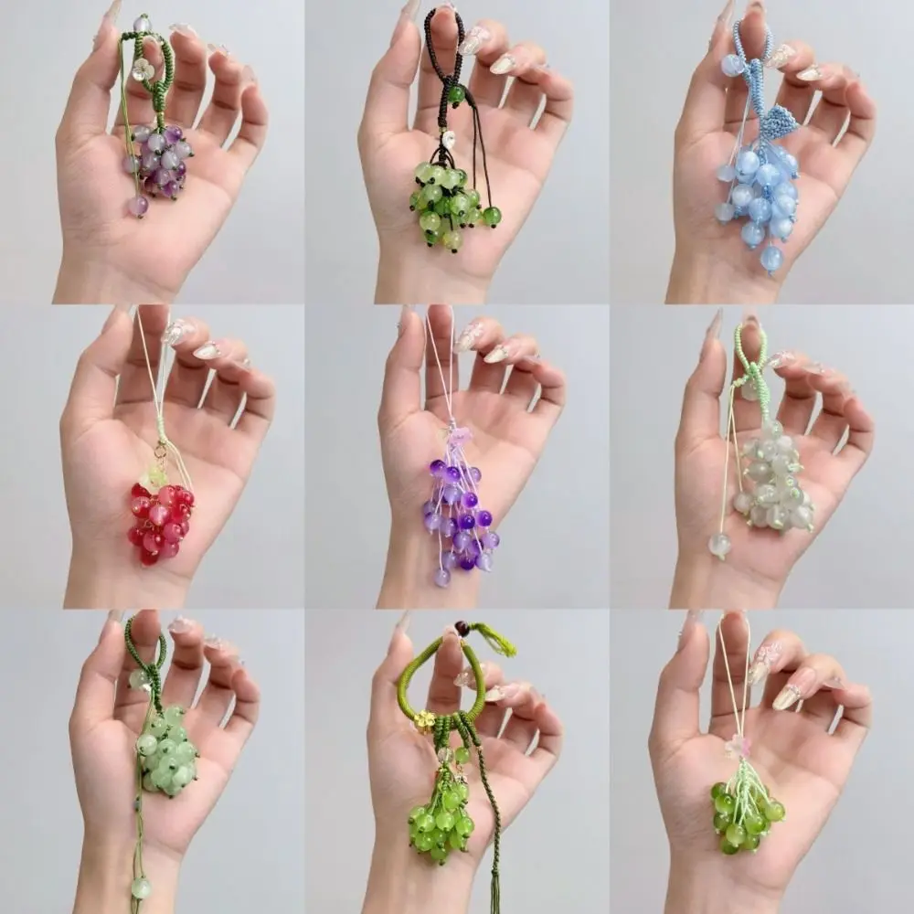 Creative Elegant Grape Cluster Pendant Alloy Green Crystal Grape Phone Chain Flower Purple Gradient Beads Woven Pendant Girls