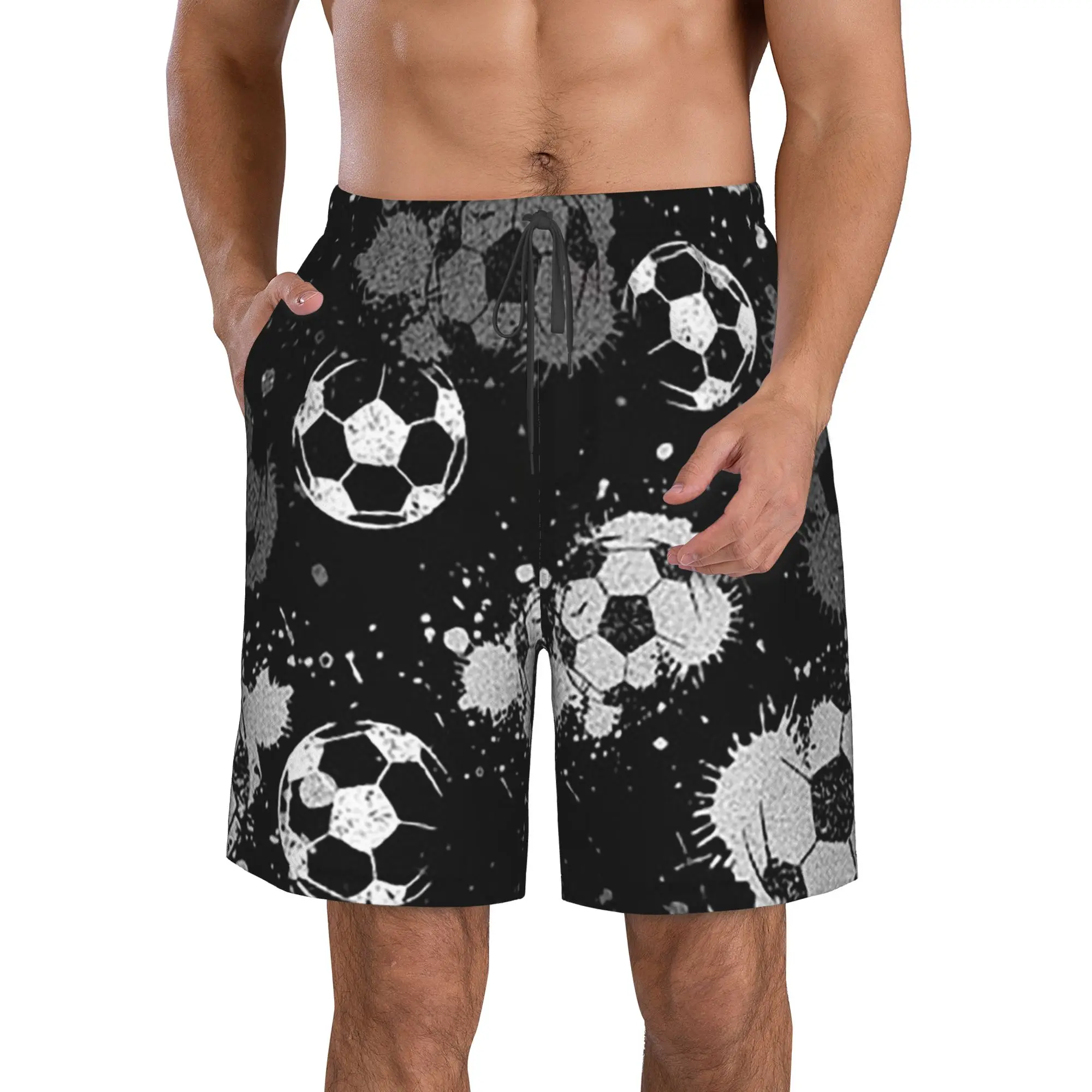 Splash Ink Football Pattern Trunks Beach Board Shorts Casual Quick Dry Swimming Summer Men Pants