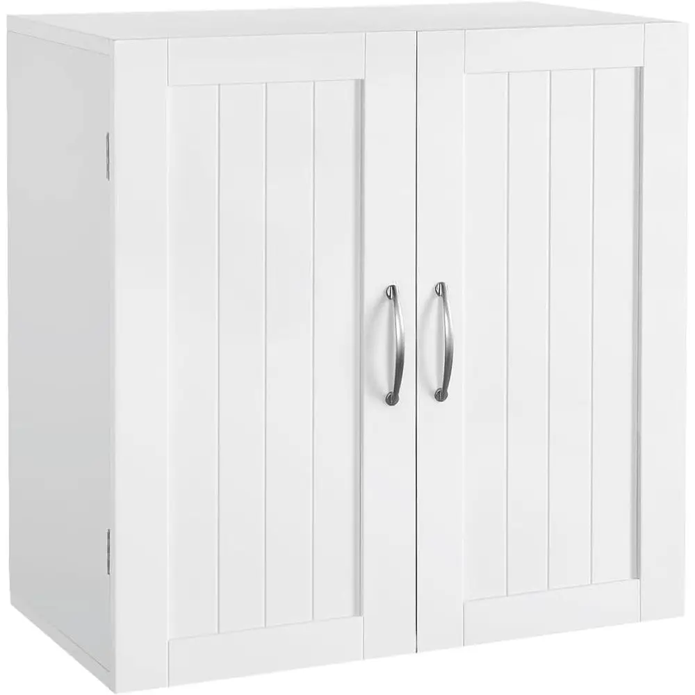 

White Wall-Mounted Adjustable Shelving Cabinet for Bathroom, Kitchen, and Living Room Storage