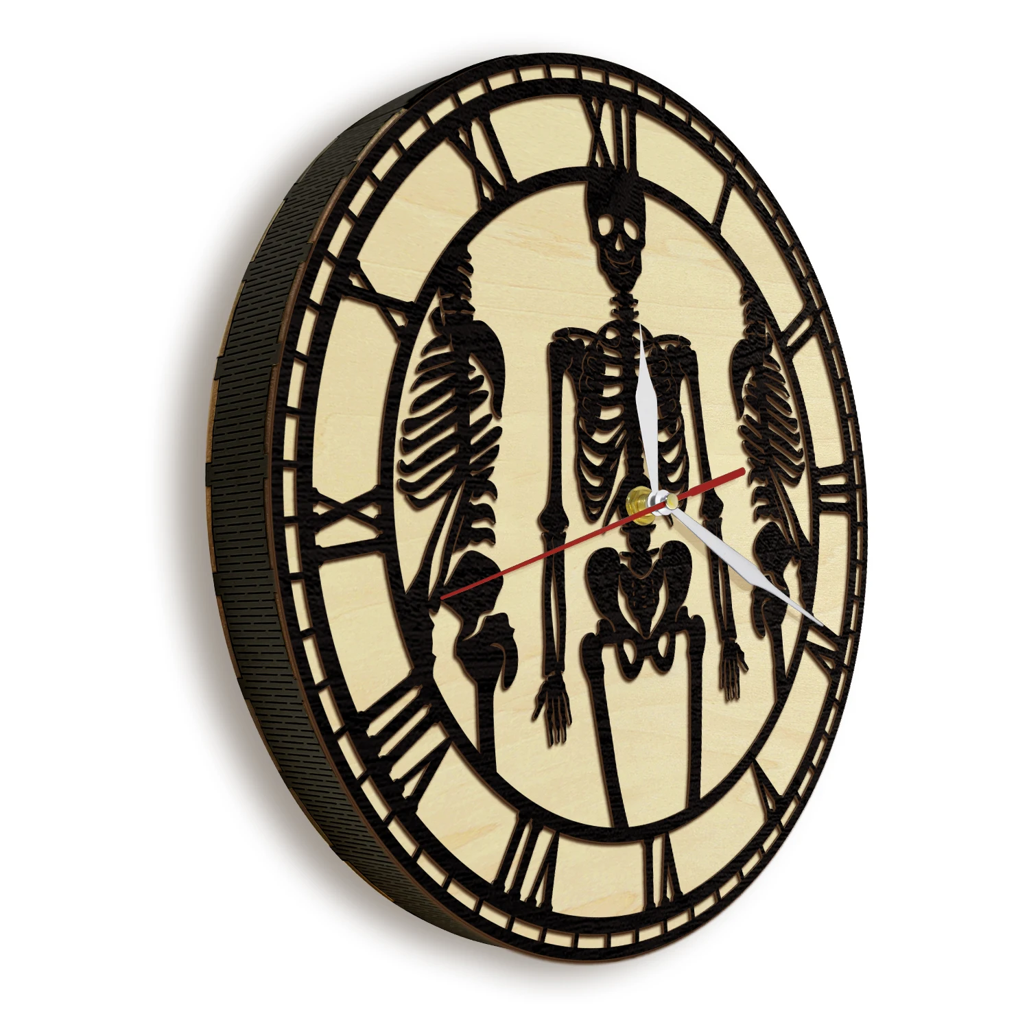 Anatomical Elegance Bone Skeleton Wooden Wall Clock Medial Enthusiasts Gothic Home Decor Anatomy Art Living Hinge Wood Clock