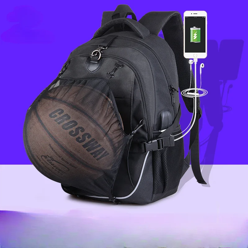 Mochila reflexiva ao ar livre usb recarregável oxford pano mochila masculino saco de basquete atacado