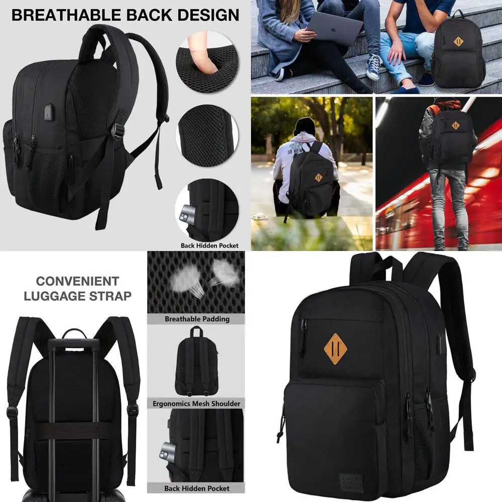 

Универсальный водонепроницаемый рюкзак для ноутбука с USB-портом для путешествий, работы и учебы, черный