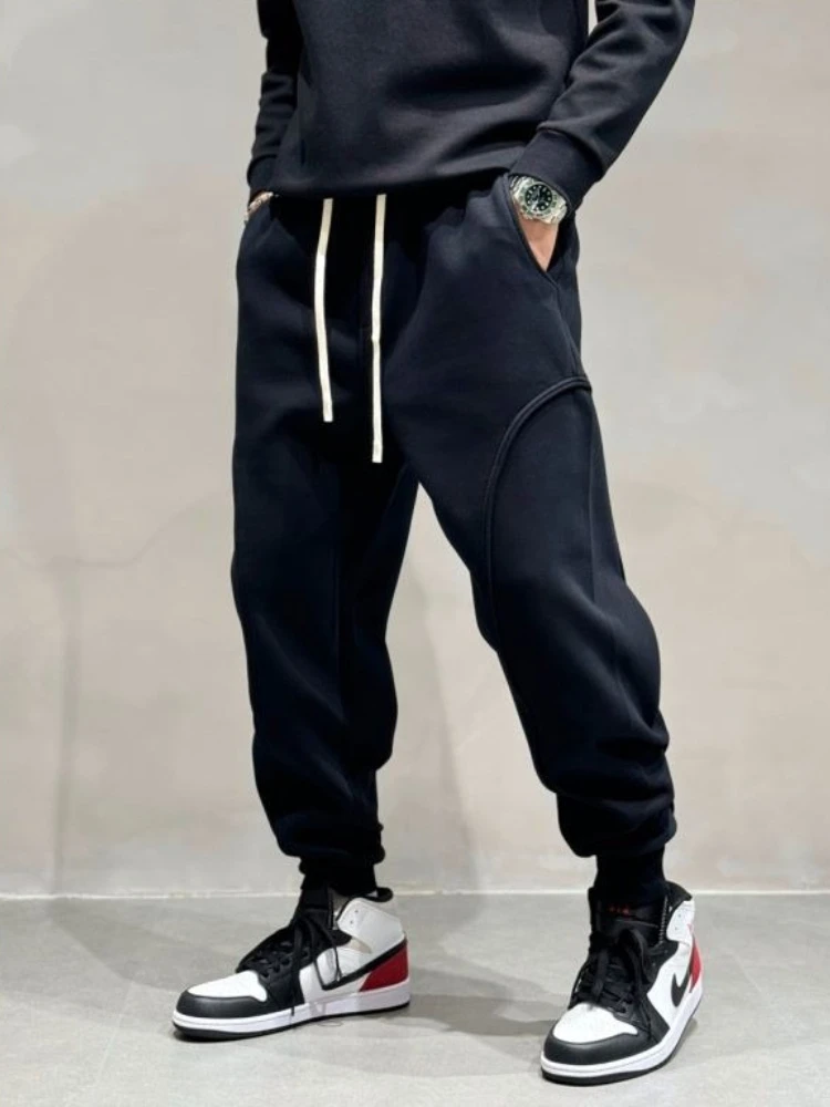 Mens Vintage Japanese Style Bundled Foot Casual Sports Pants Autumn Winter Loose Tapered Harem Trousers