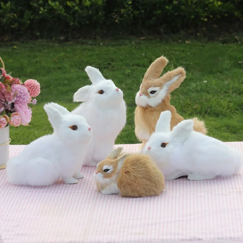 lifelike Animal Model Cute Rabbit plastic&furs Rabbit Craft Home Desk Decoration Ornament kids Gift d0336