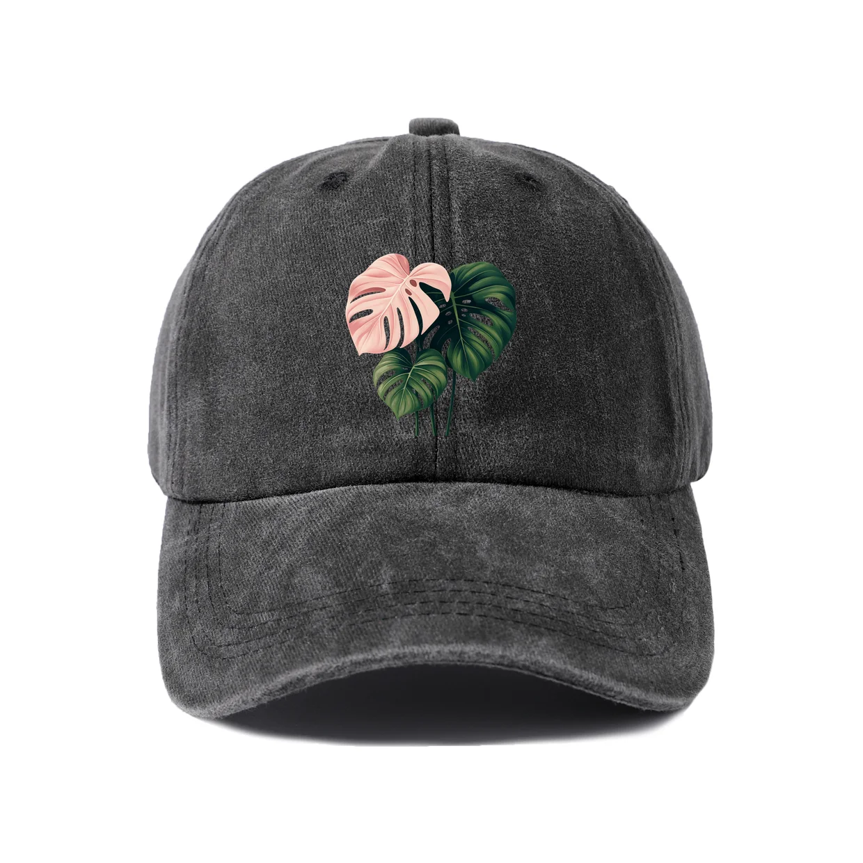 Tropical Monstera Leaves Graphic Vintage Washed Baseball Cap, Adjustable Unisex Dad Hat for Men and Women