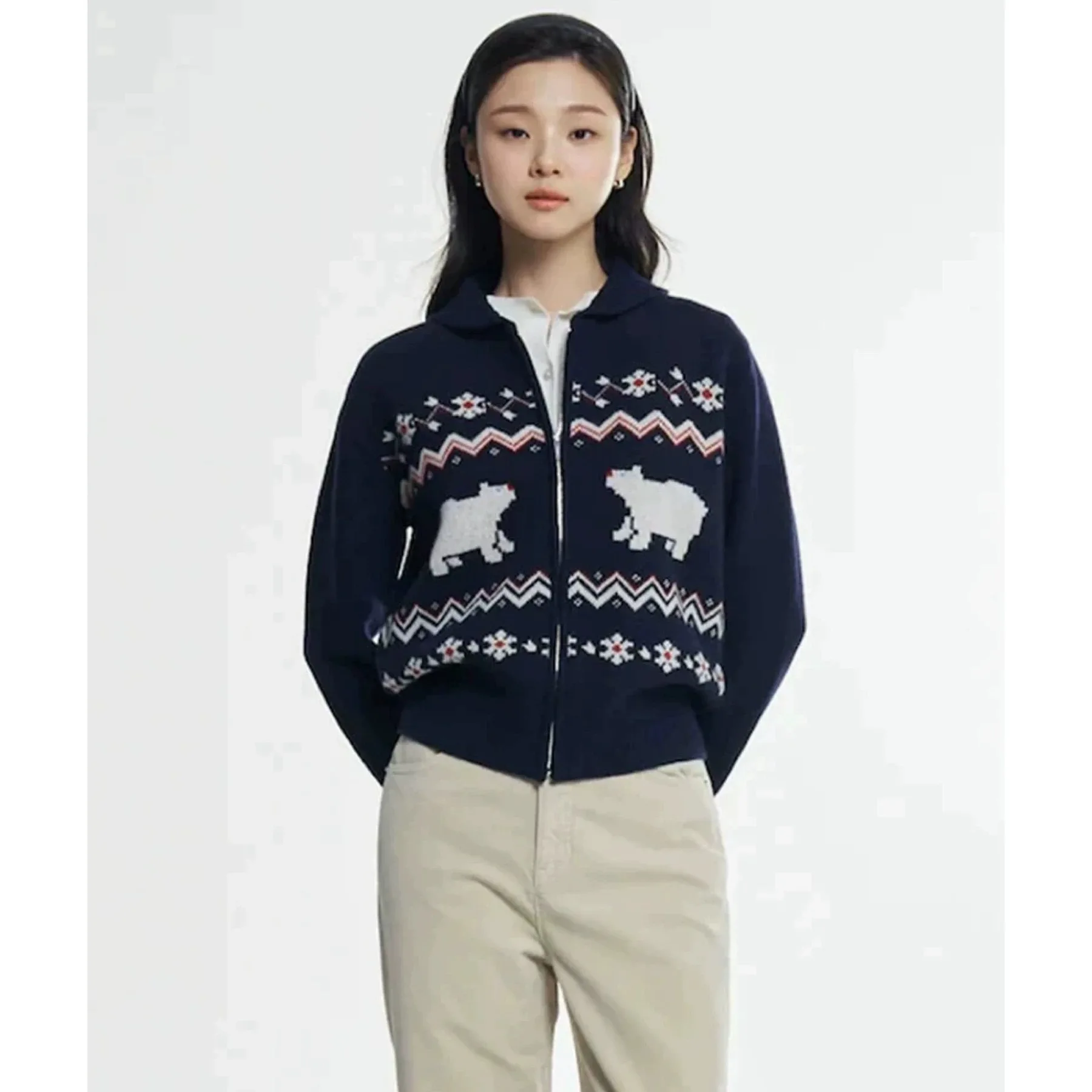 

Lemon Cheese BP25 Зимний антивозрастной маленький воротник с мультяшной вышивкой для поездок на работу Универсальный шерстяной вязаный открытый кардиган