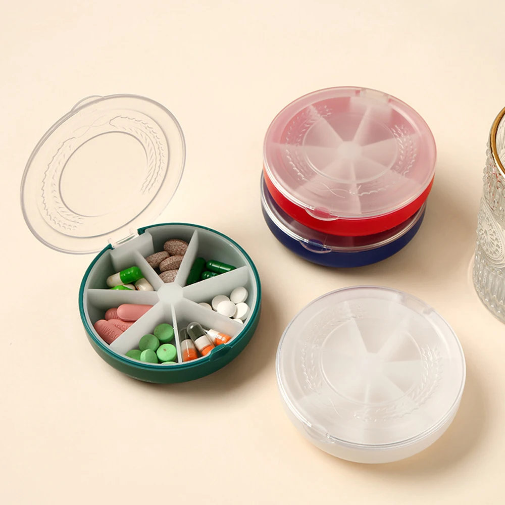 1pcs  7 Compartment Rotating Pill Box Weekly Organizer Portable Travel Case for Daily Medication Vitamins Fish Oil