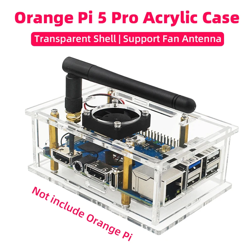 

Оранжевый Pi 5 Pro Чехол прозрачная акриловая оболочка, дополнительная антенна охлаждающего вентилятора для платы разработки OPI 5 Pro