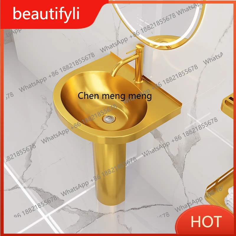 

A139 304 gold stainless steel column basin floor-to-ceiling integrated bar high-end washbasin