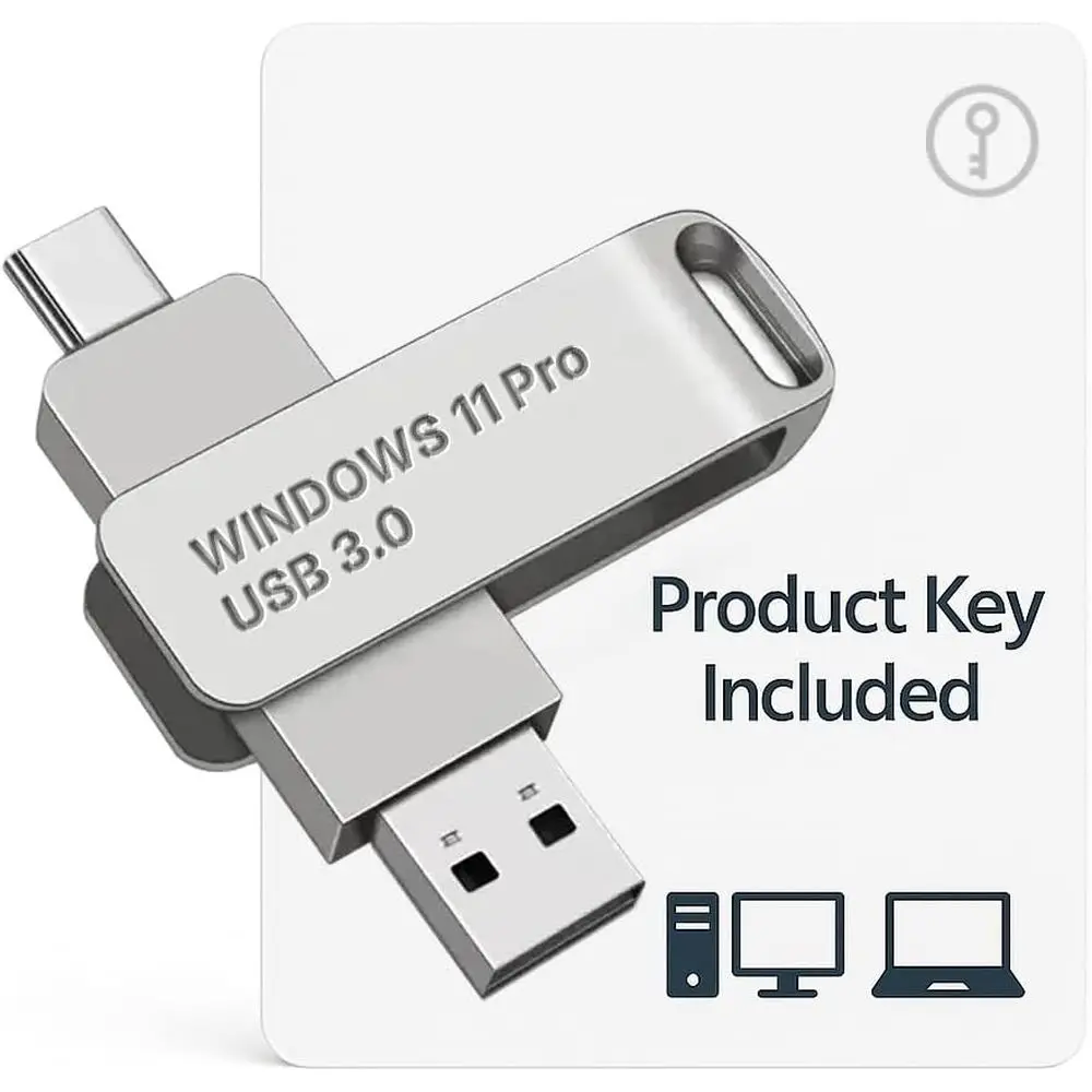 USB Type-C & A Windows 11 Pro Installer with Recovery, Repair, Restore Boot Disk for Desktops and Laptops
