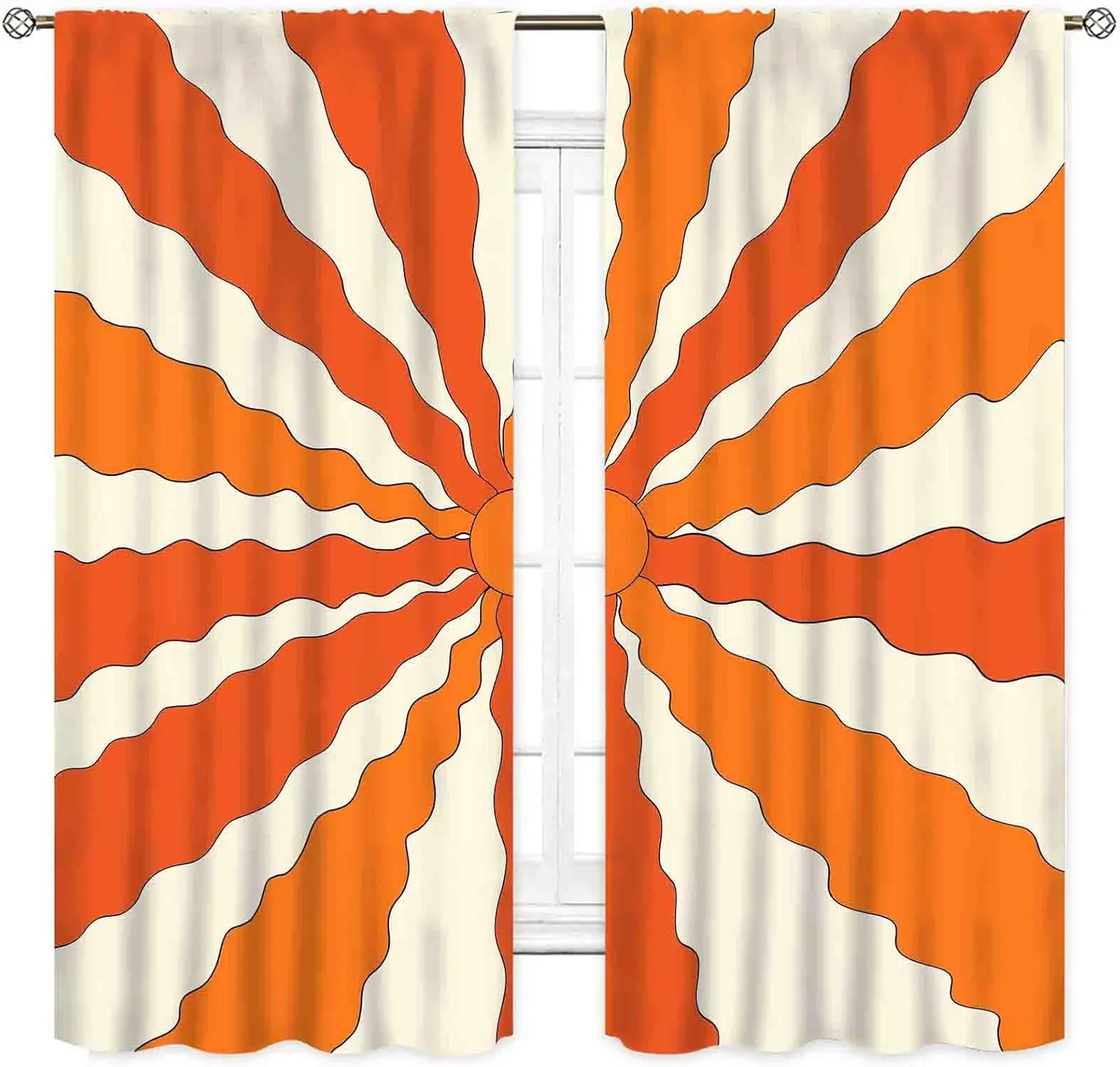 70s Orange Curtains, Boho Mid Century Abstract Sun Funky Hippie Retro Sunset Sunrise Vintage Bright Window Drapery Treatments