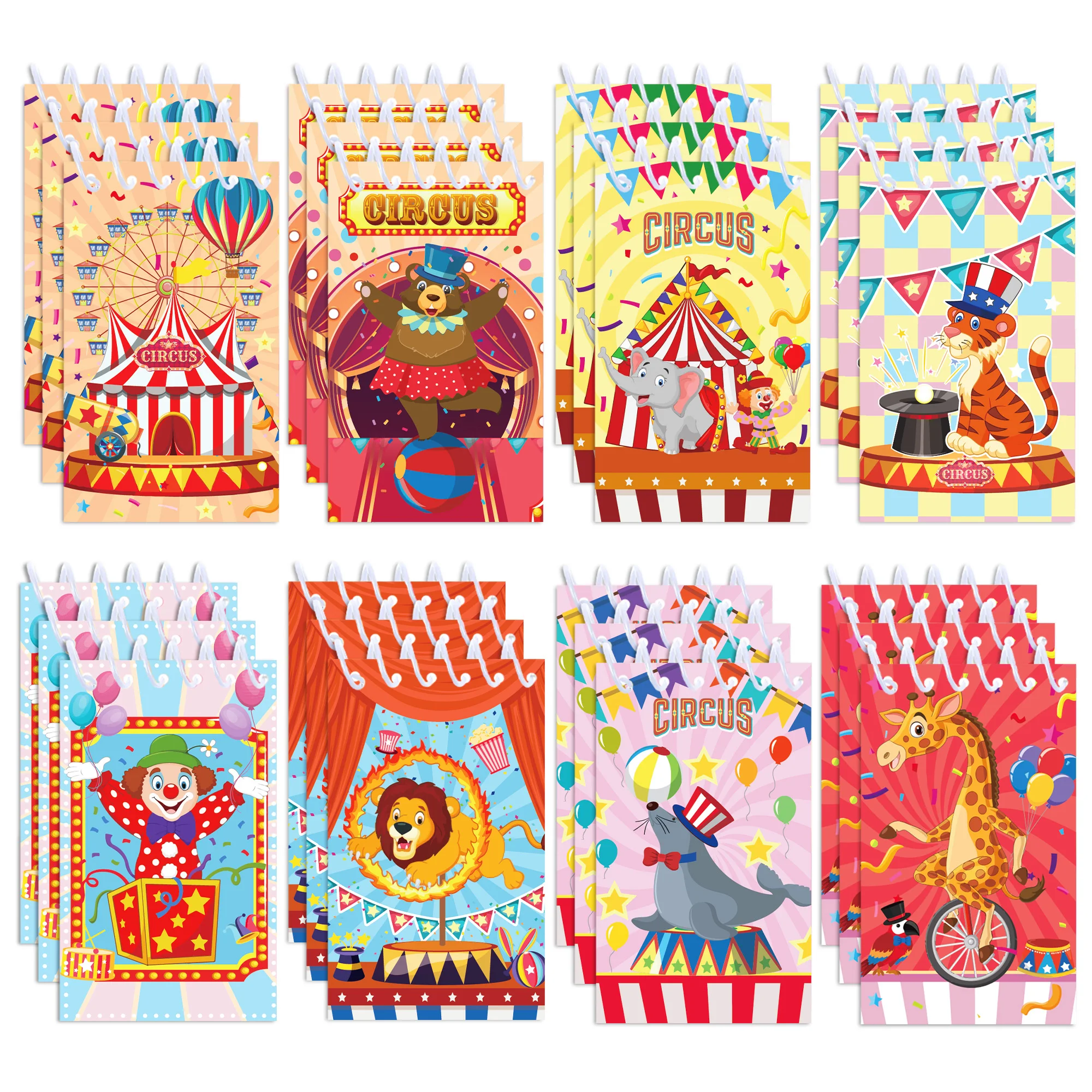 8/16/24pcs Circus Show Spiral Pocket Notebook Portable Mini Memo Pad Coil Booklet Kids Gifts Office Stationery School Diaries