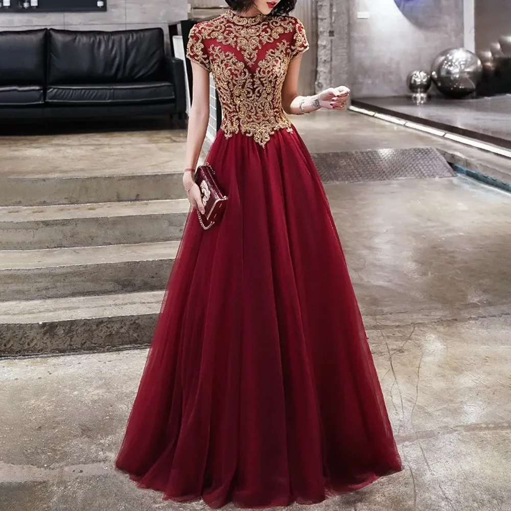 

Red Luxury Evening Prom Dresses High Neck Evening Dresses Beading Backless Beading Sequined Party Prom Gowns Customized