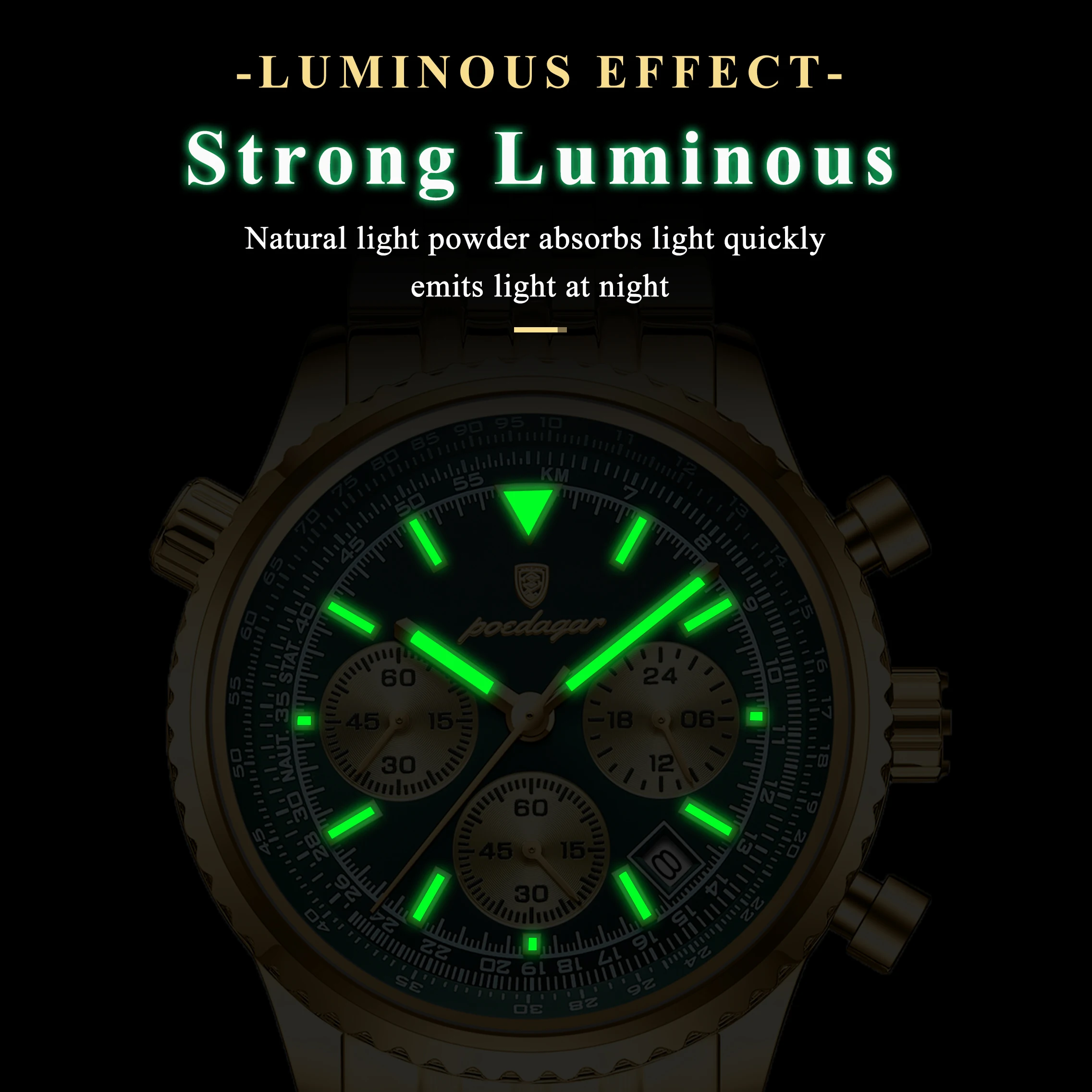 POEDAGAR Luksusowe Męskie Zegarki Wodoodporny Świecący Chronograf Data Zegarek Męski Stal Nierdzewna Wojskowy Kwarcowy Zegarek na Rękę