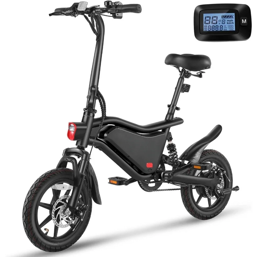 

14" Folding Electric Bike, Triple Shock Absorber, 48V 374Wh Battery Up to 45 Miles, Brake Taillight,Cruise Control