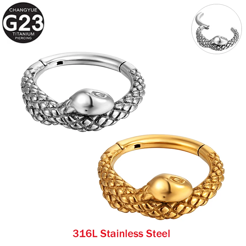 

316L Surgical Steel Earrings Snake Hinged Segment Hoop Clicker Septum Piercing Nose Rings Cartilage Helix Piercing Body Jewelry