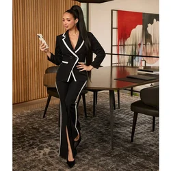Chic Women Suits Formal Notch Lapel Double Breasted Outfits Slim Fashion Daily Casual Work Office Lady Pants Sets 2 Piece