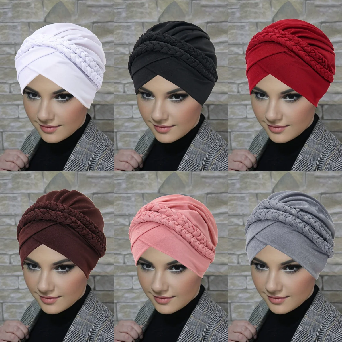 

Новая модная мусульманская шапка-тюрбан с плетением, однотонный женский хиджаб, исламская шапка для химиотерапии, платок на голову, женский головной убор, накидка-хиджаб