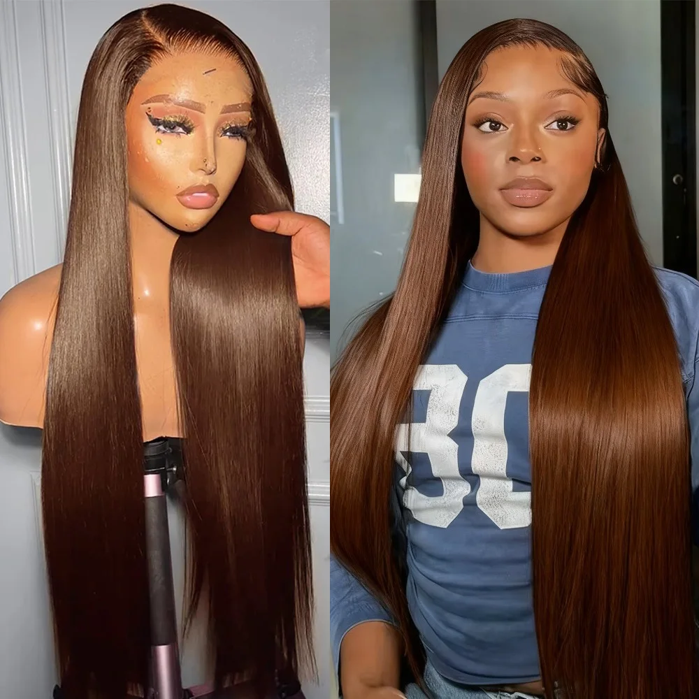 

Плотность 220, прямой костяной парик 13x6 HD, прозрачный кружевной фронтальный парик, коричневый цвет, шоколадно-коричневый, 13x4, парик спереди, человеческие волосы