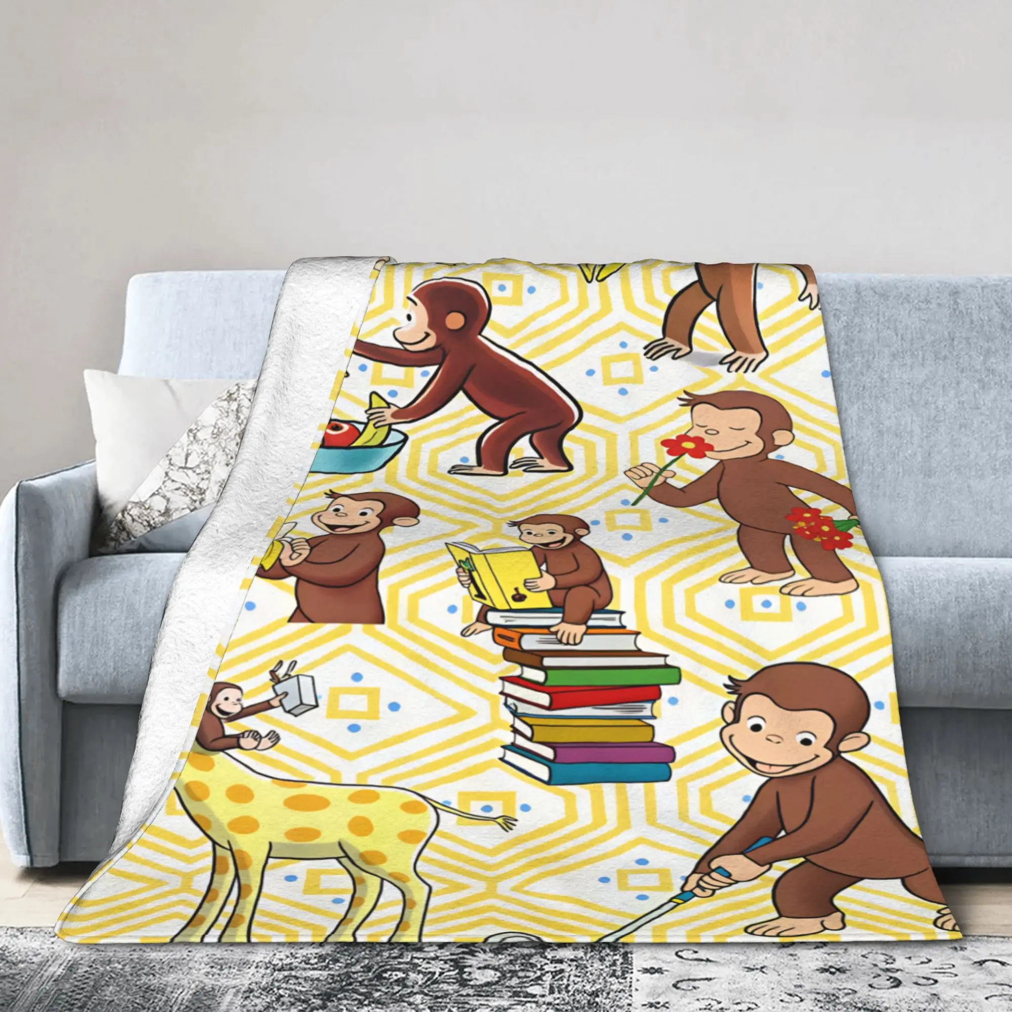 Warm Blankets Travel Curious George Daily Adventures Throw Blanket  Flannel Bedspread For Bedroom Street Trend Sofa Bed Cover
