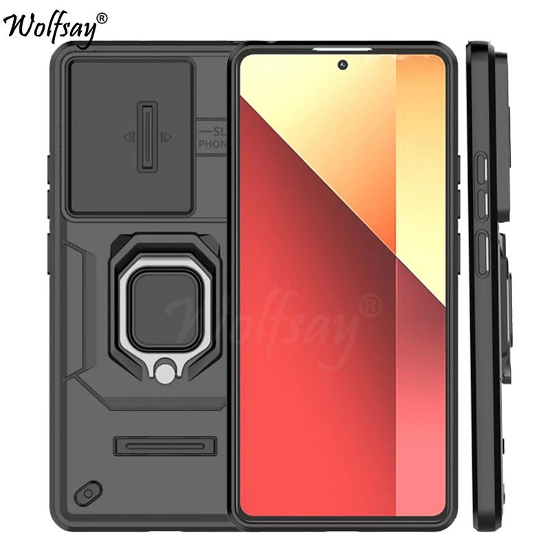 Shockproof Case For Xiaomi Poco M6 Pro Case Poco M6 Pro Ring Holder Magnetic Back Cover For Poco M6 X6 F6 Pro Push Window Case