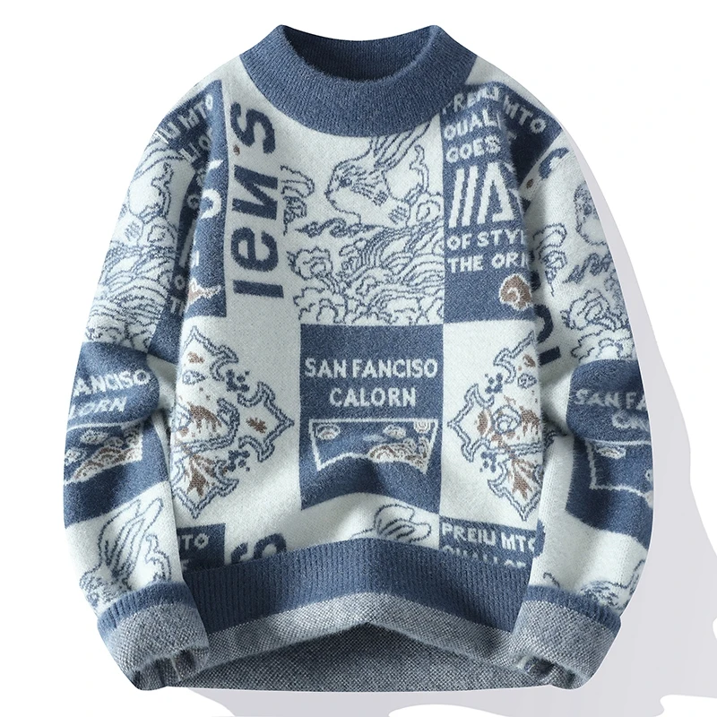

2023 Winter Vintage Harajuku Knit Sweater Men Pullover High Quality Thick Warm Mens Cashmere Sweaters Fashion Handsome New Tops