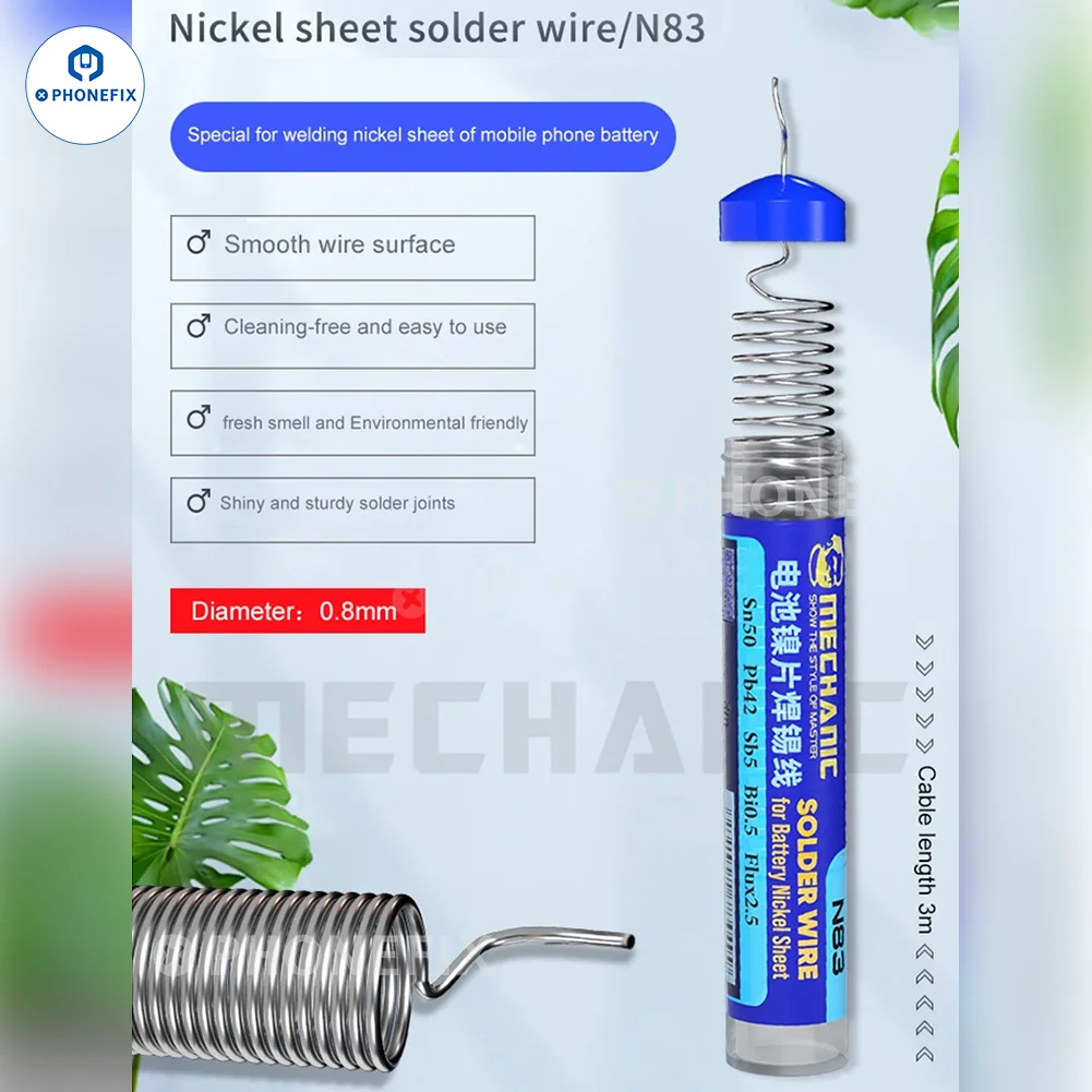 MECHANIC N83 Nickel Sheet Solder Wire Diameter 0.8mm 3M for Mobile Phone Battery PCB Motherboard Repair Welding Nickel Sheet