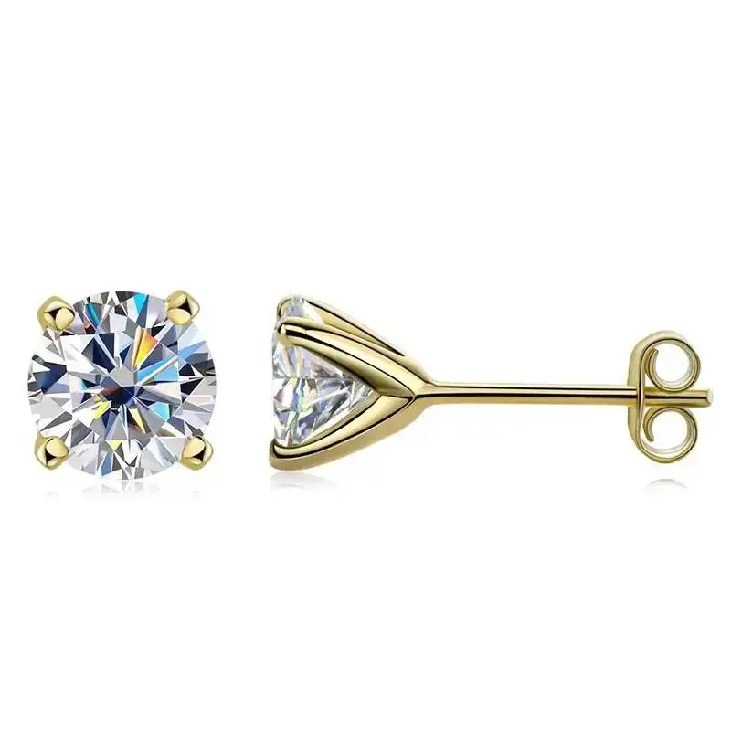 1ct 6.5mm Moissanite Earrings 925 Sterling Silver Gold Plated 4 Claw Studs D Color VVS Diamond for Men Women GRA Luxury Jewelry