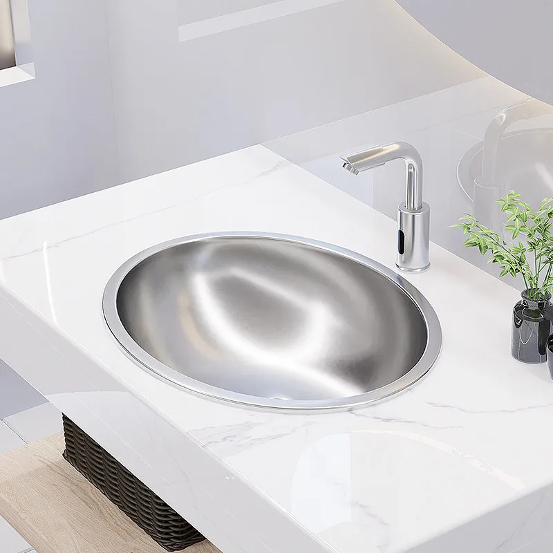 Ellipse 304 Stainless Steel Vanity Sink, Drop-In/Undermount Dual Installation, Seamless Hand Wash Basin for Bathroom