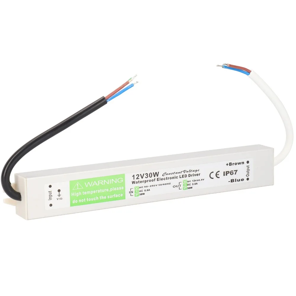 30W Waterproof Power Supply AC90-250V Input 12V/24V DC LED Driver Transformer Insulation Durable Low Voltage Transformer