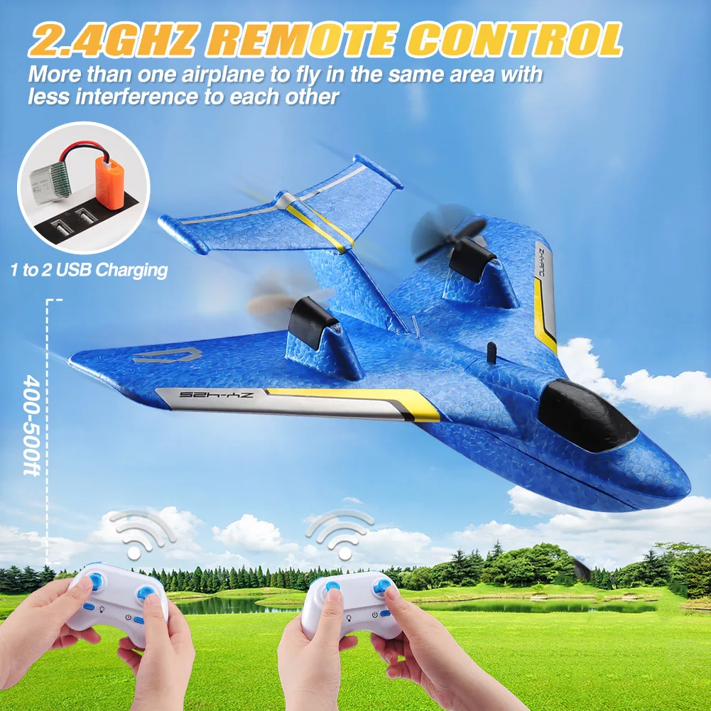 ZY425 RC Plane 2.4G 2CH Remote Control Flying Glider With LED Lights Fall Resistant Aircrafts Toys For Children Gifts