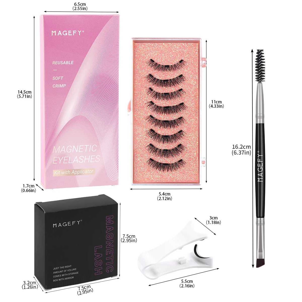 MAGEFY 5 pares de pestañas magnéticas de ojo de gato de Anime con aplicador, cepillo para cejas, No se necesita pegamento, herramientas de extensión de pestañas naturales