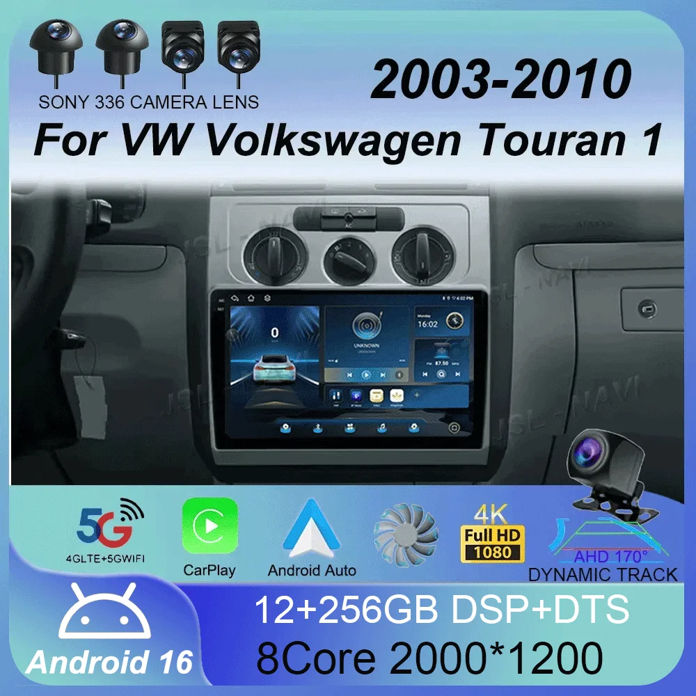 Android 16 Carplay Auto Autoradio For Volkswagen Touran 1 2003-2010 Car Radio Multimedia Video Player Navigation GPS Stereo 2din