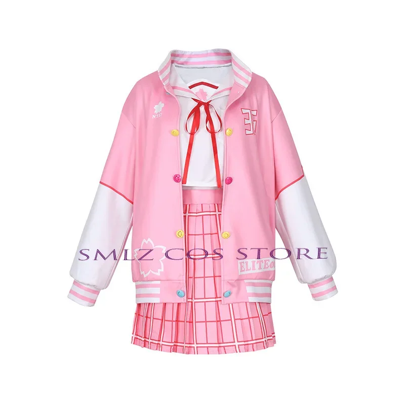 Anime Vtuber Hololive Cosplay Traje para Mulheres, Roupa Lolita, Rosa JK Wig Set, Vestido de Festa Halloween, Sakura Miko Dress