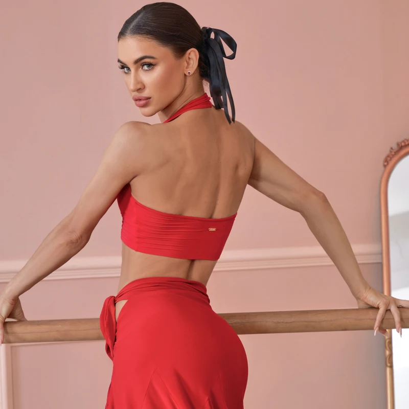 Personnalisé ZYM exquis cou suspendu petit haut à bretelles danse latine tenue de pratique quotidienne pour les femmes 25007 vêtements de danse femmes