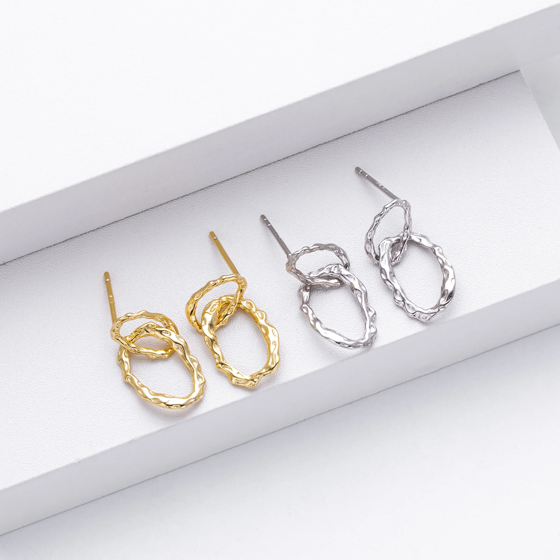 Withered S925 Pure Silver Earrings Long Round Double Ring Minimalist Earrings For Women