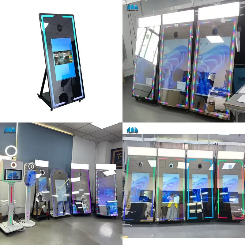 All in One Digital Photo Booth Touchscreen Magic Mirror with SLR Camera and Printer for Wedding Rentals