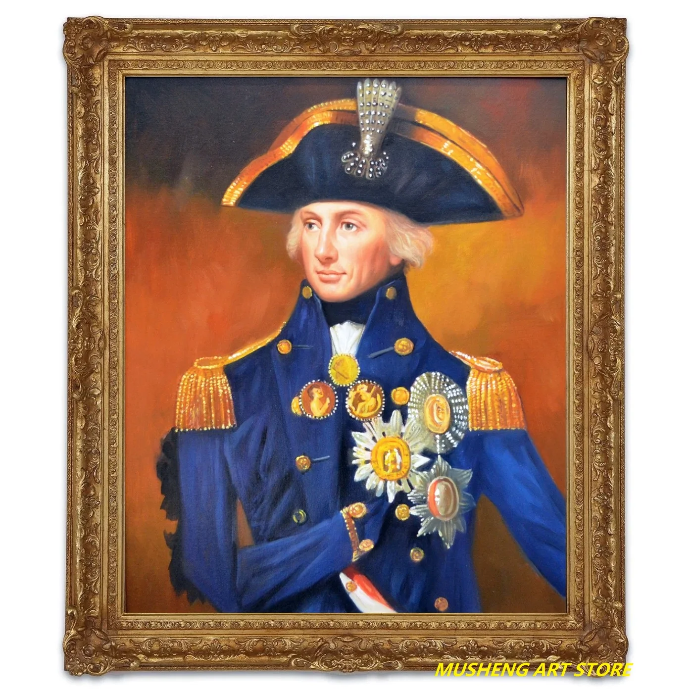 

Horatio Nelson Oil Painting Reproduction on Canvas 1799 By Lemuel Francis Abbott Museum Quality Handmade Wall Art for Home